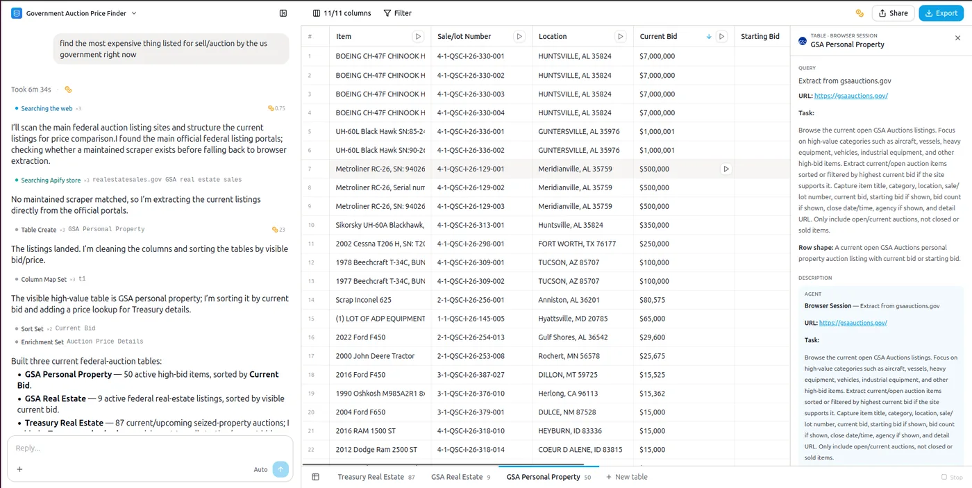 The agent fell back to browser extraction when no scraper matched.