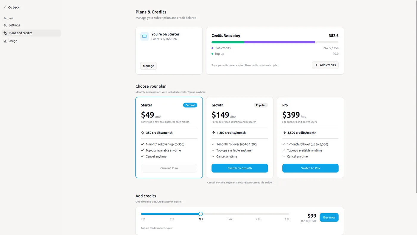 Metered credits and billing.