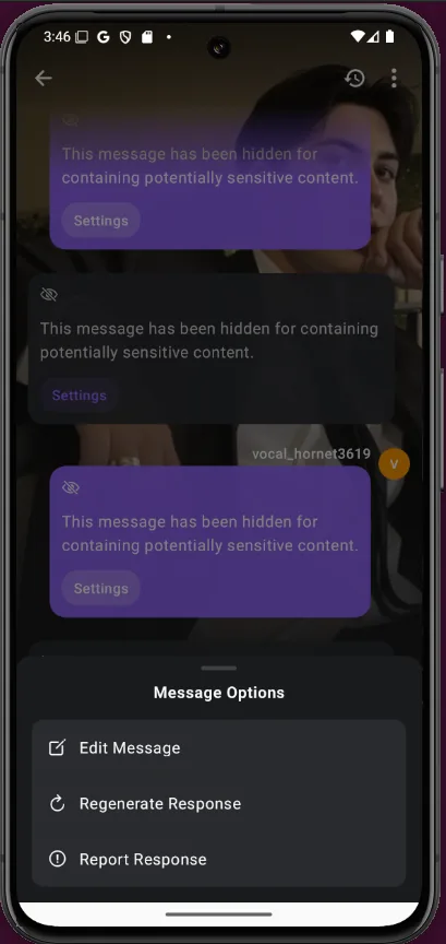 Moderation collapses flagged output instead of blocking it.